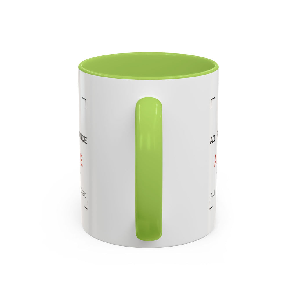 Accent Coffee Mug - "AI Surveilance ACTIVE?" Funny AI Skeptic Novelty Mug