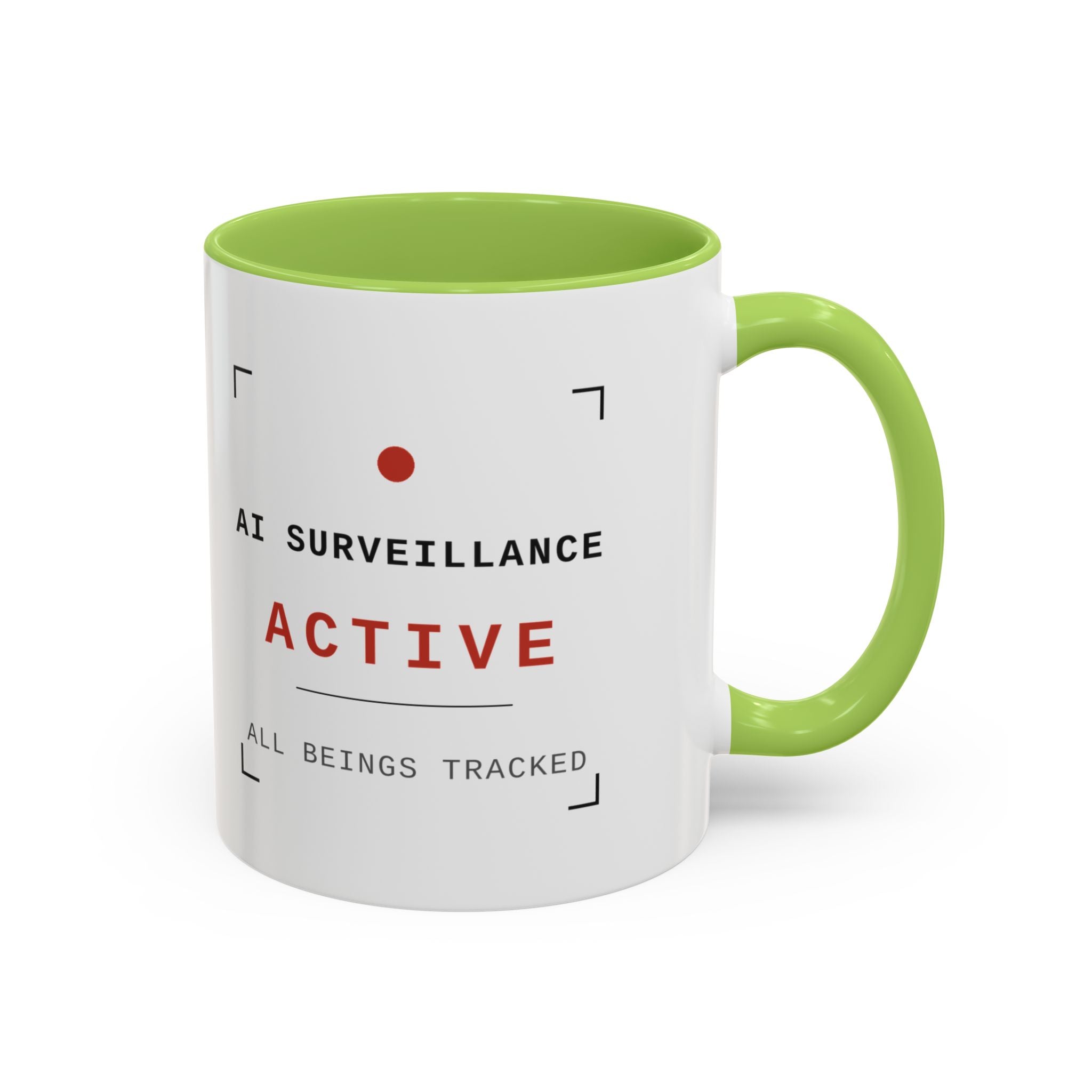 Accent Coffee Mug - "AI Surveilance ACTIVE?" Funny AI Skeptic Novelty Mug
