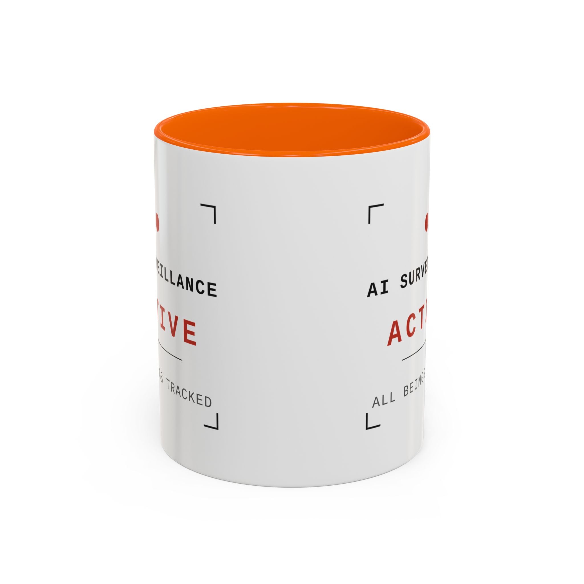 Accent Coffee Mug - "AI Surveilance ACTIVE?" Funny AI Skeptic Novelty Mug
