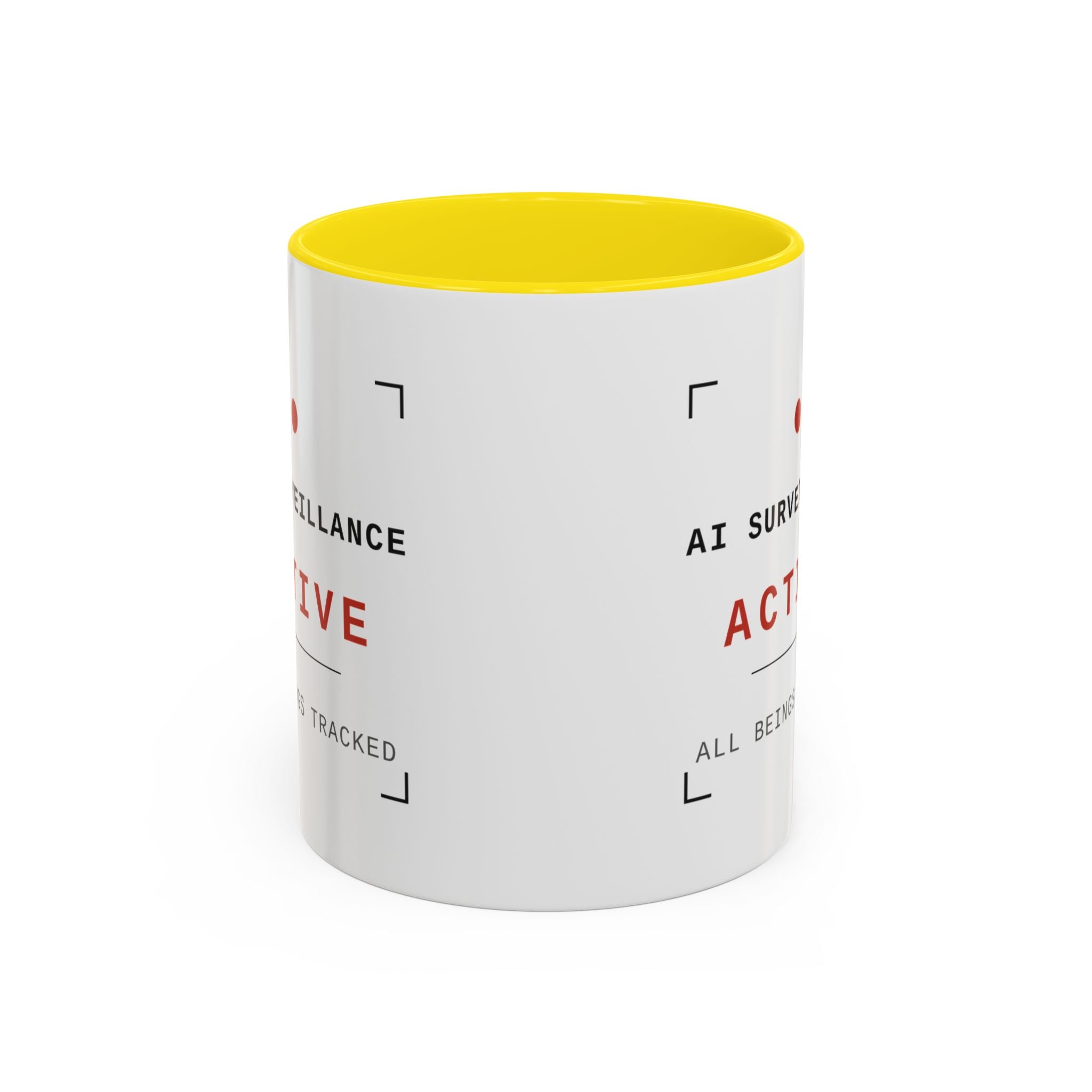 Accent Coffee Mug - "AI Surveilance ACTIVE?" Funny AI Skeptic Novelty Mug