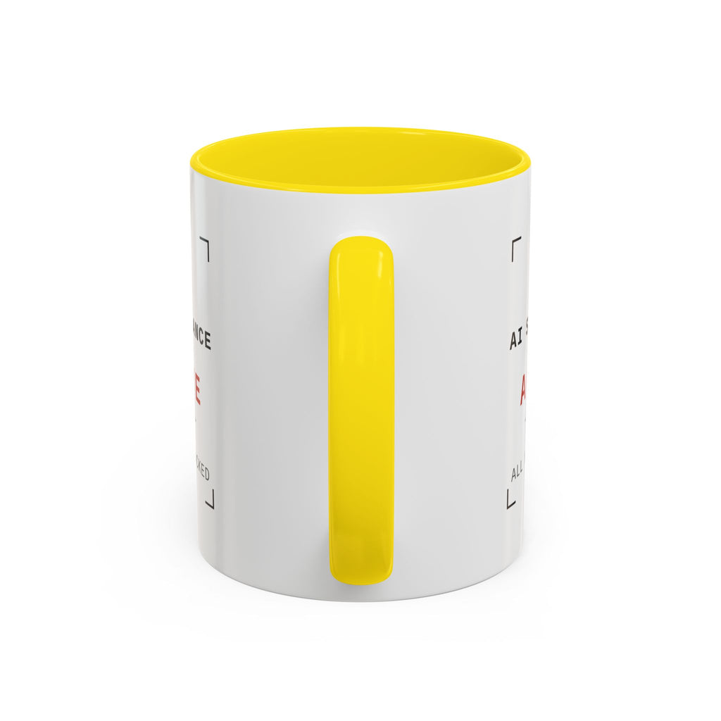 Accent Coffee Mug - "AI Surveilance ACTIVE?" Funny AI Skeptic Novelty Mug