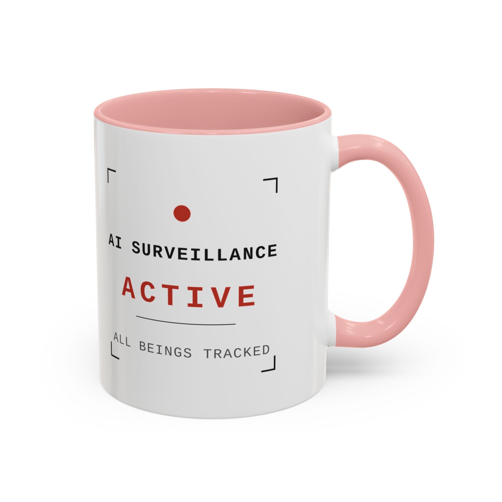 Accent Coffee Mug - "AI Surveilance ACTIVE?" Funny AI Skeptic Novelty Mug