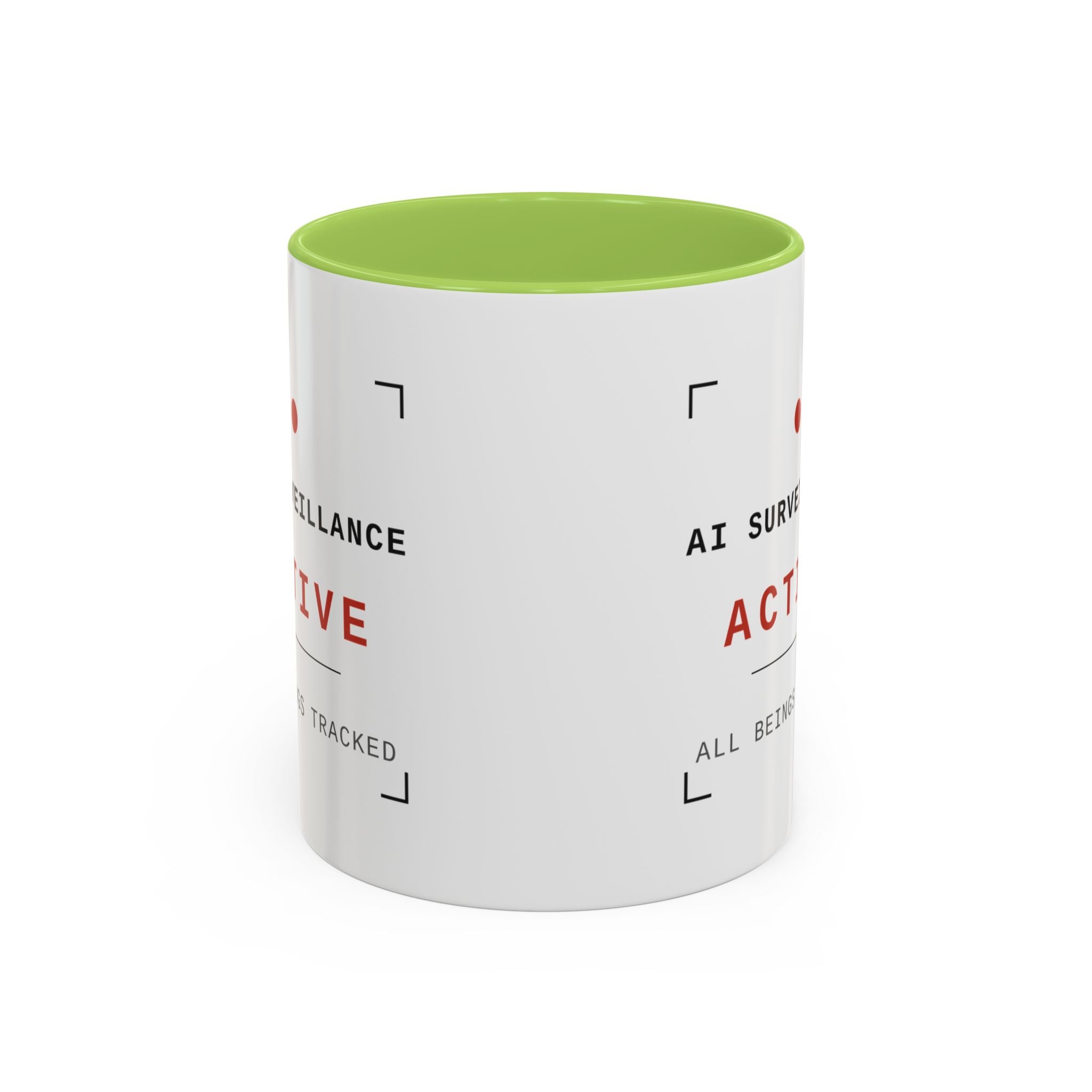 Accent Coffee Mug - "AI Surveilance ACTIVE?" Funny AI Skeptic Novelty Mug